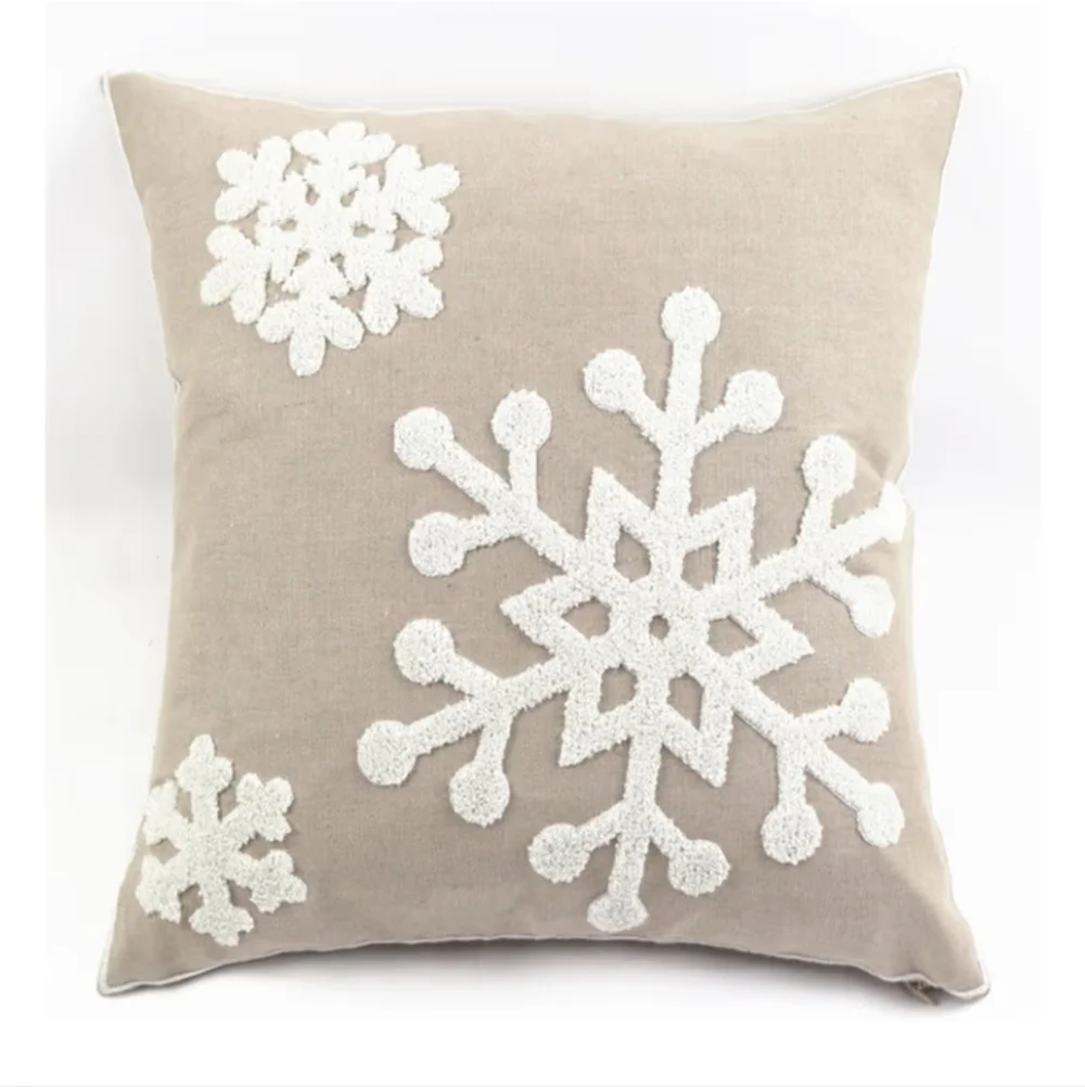 4 Christmas Pillow Covers Embroidery Sleigh Snowflakes Square 18 x 18